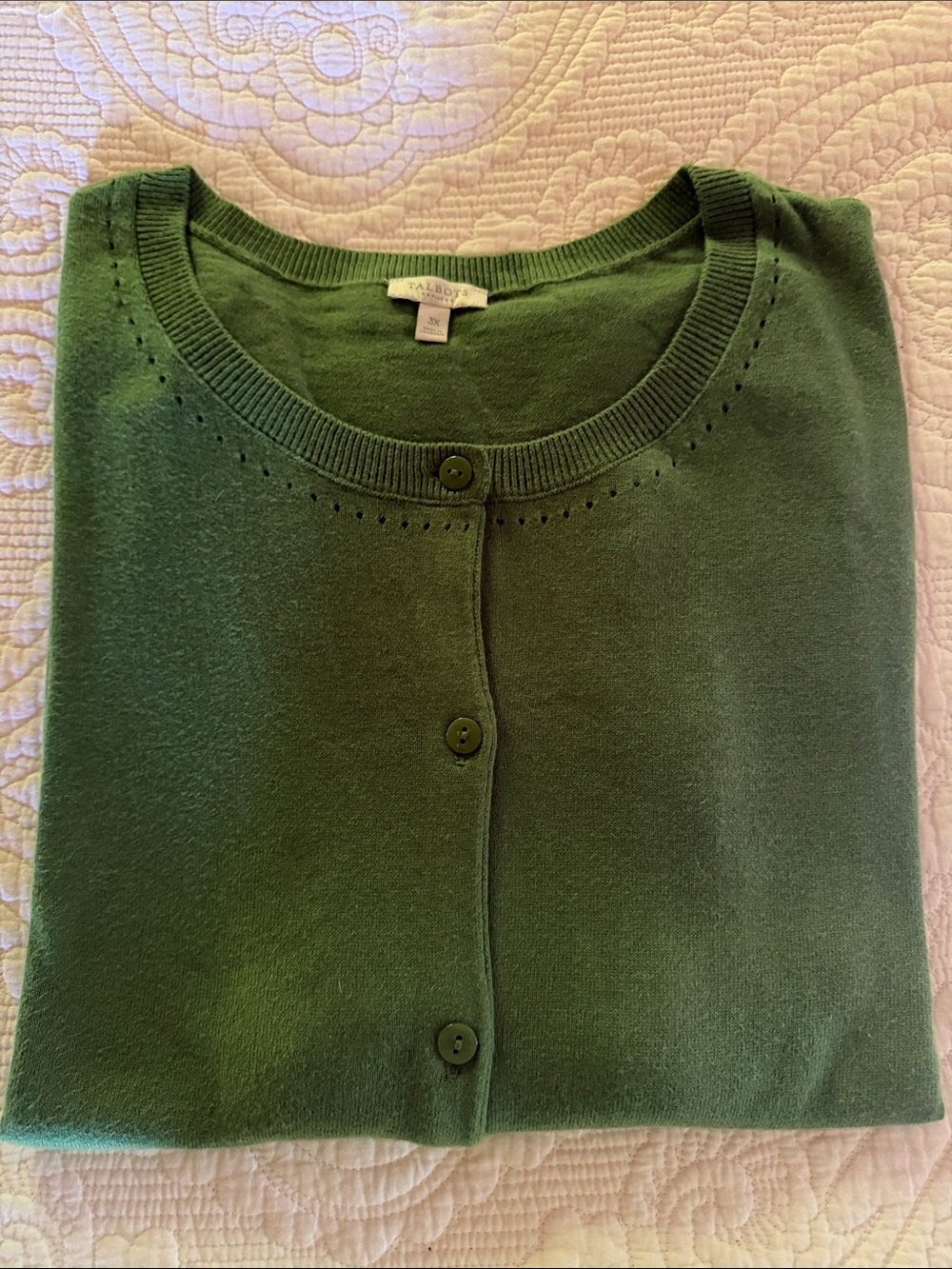 Talbots Forest Green Button-Front Crewneck Cardigan 3X
